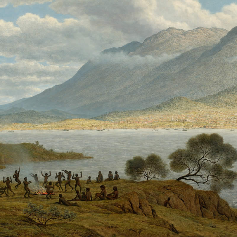 Mount Wellington and Hobart Town from Kangaroo Point by John Glover (detail). Image: Google Art Project.