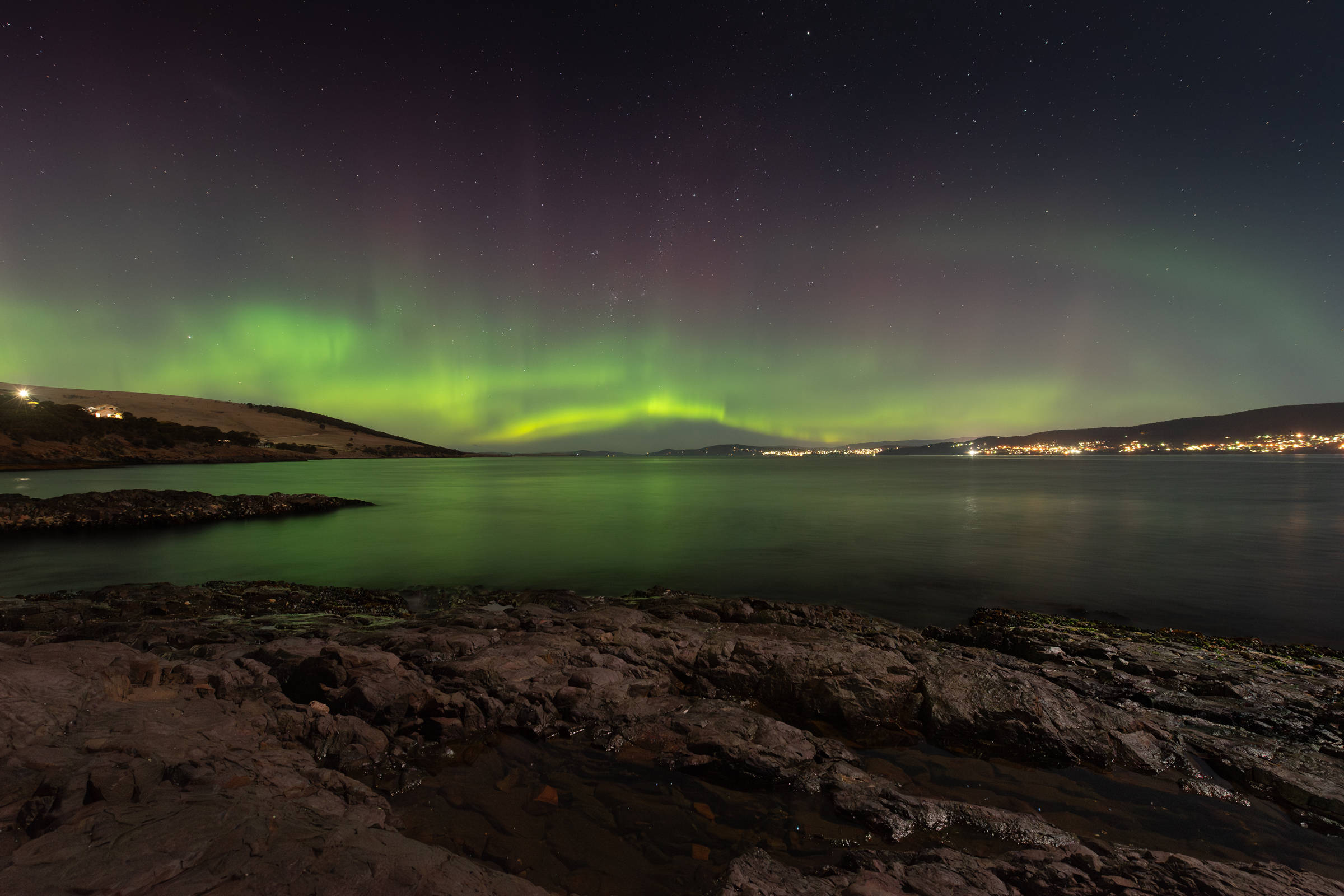 Aurora Australis from Tranmere, Hobart, Tasmania. Photo: Andrew Fuller.